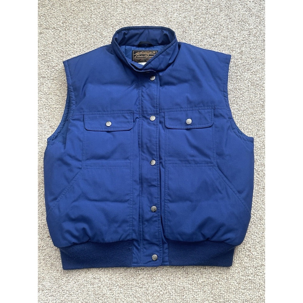 Eddie Bauer Goose Down Puffer Vest Women's Size Large Blue Hiking Outdoors